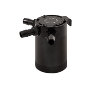 Mishimoto Compact Baffled Oil Catch Can, 3-Port in black anodized billet 6061 aluminum