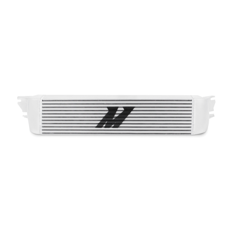 Silver bar-and-plate core of the Mishimoto Neon SRT-4 forced induction intercooler