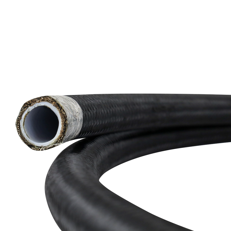 Close-up of Mishimoto black nylon braided line, 6 ft length