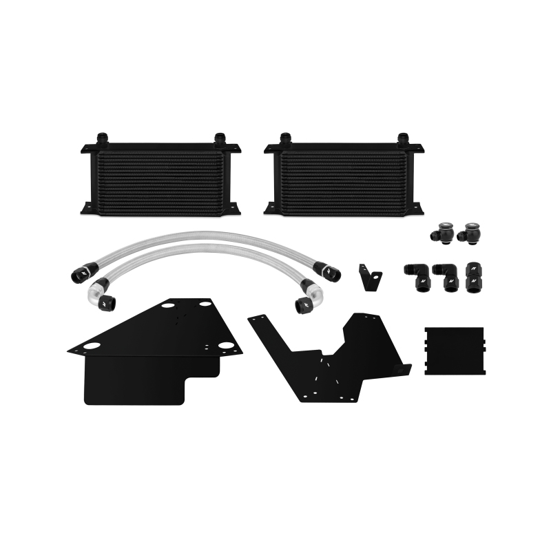 Mishimoto oil cooler kit application-specific mounting brackets that double as air ducting