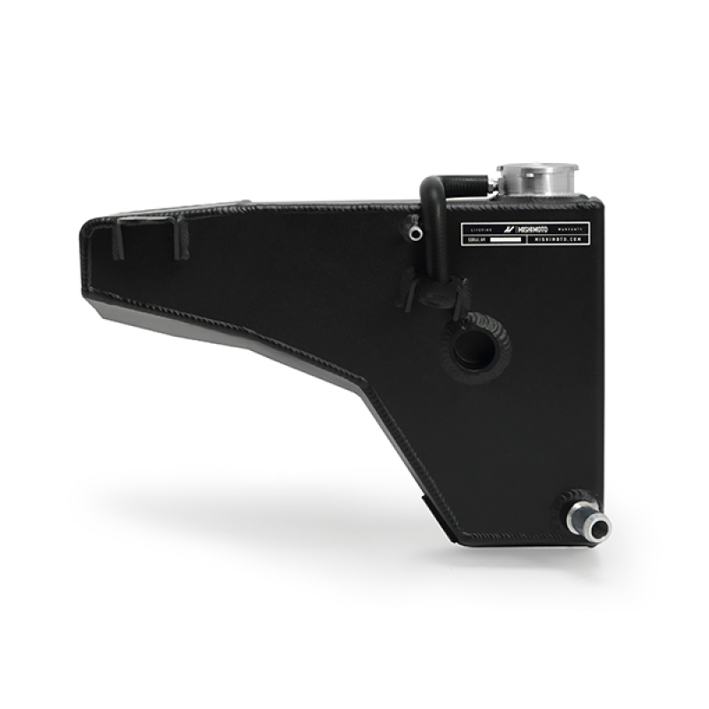 Mishimoto black expansion tank installed in Dodge Charger engine bay