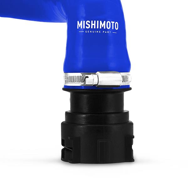 Close-up of pre-attached worm-gear clamps and O-rings on Mishimoto silicone hose