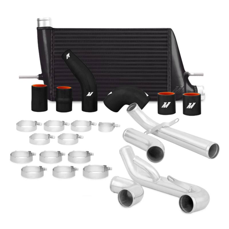 Cast aluminum end tanks on Mishimoto bar-and-plate intercooler core for Evo X forced induction upgrade
