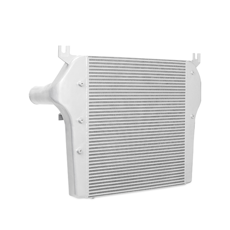 Larger-than-stock intercooler outlets designed for increased airflow on the Mishimoto 6.7L Cummins intercooler