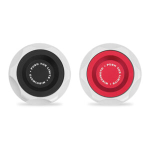 Mishimoto black CNC billet aluminum oil filler cap MMOFC-MAZ-BK with Mishimoto logo on top