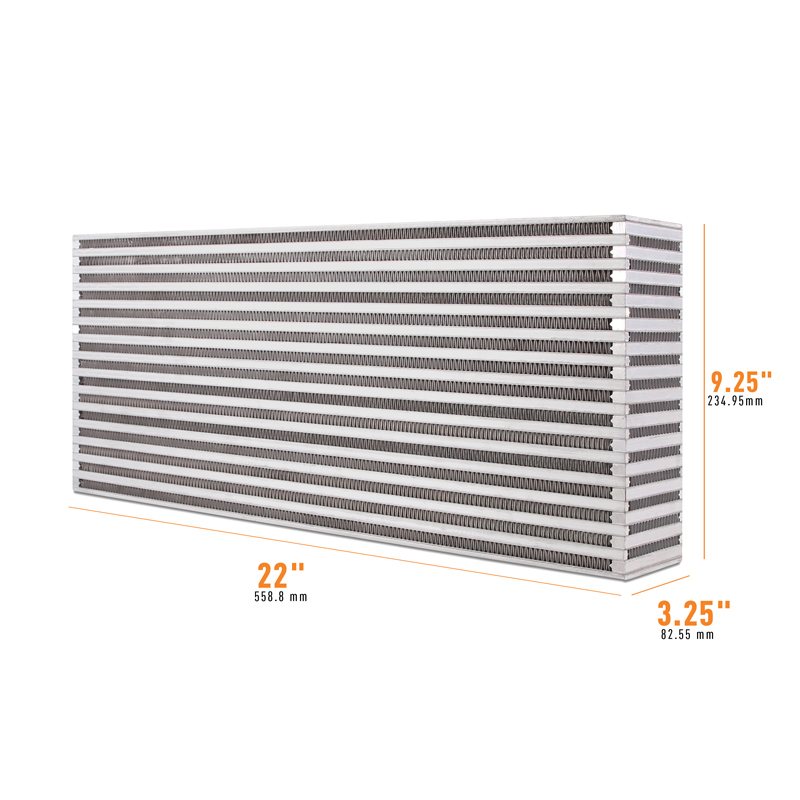 Mishimoto MMUIC-10 universal air-to-air race intercooler core measuring 22 x 9.25 x 3.25 inches