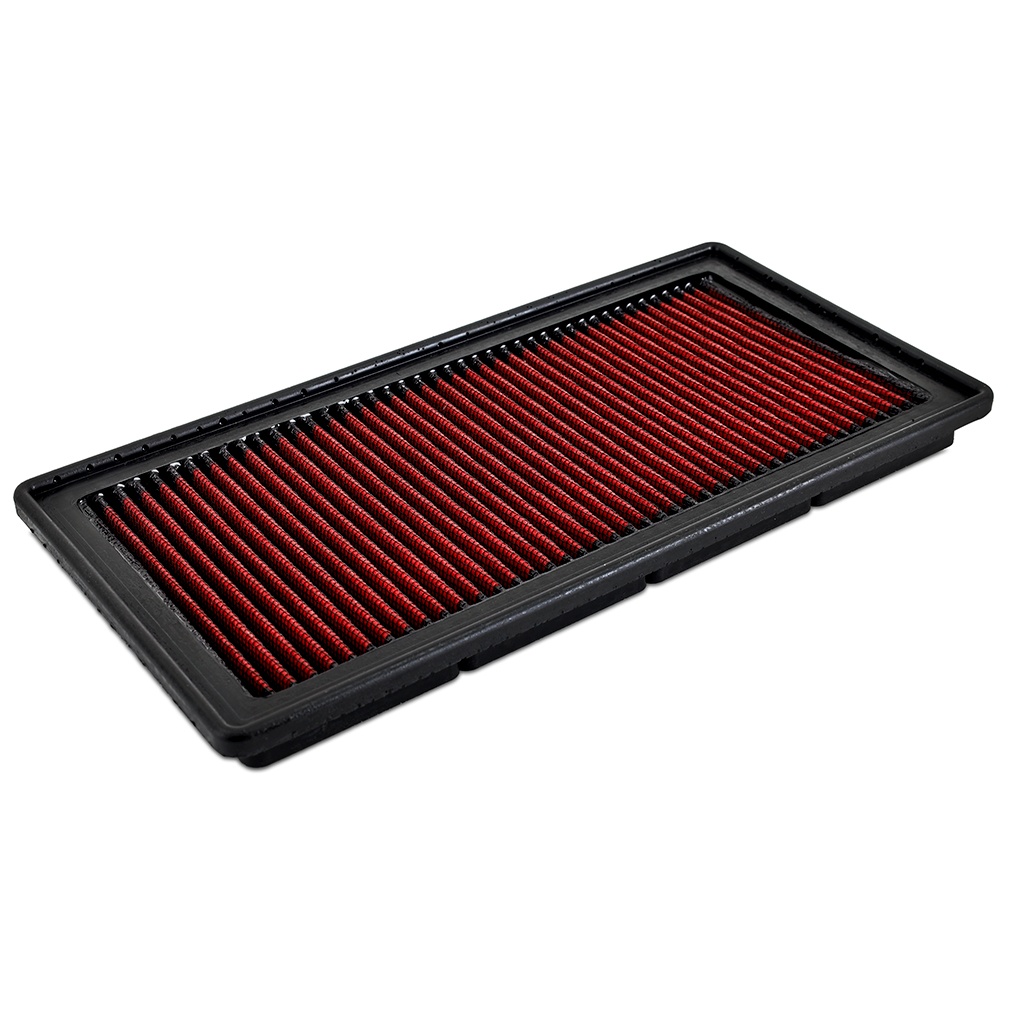 Close-up of Mishimoto woven cotton air filter media with stainless-steel mesh support