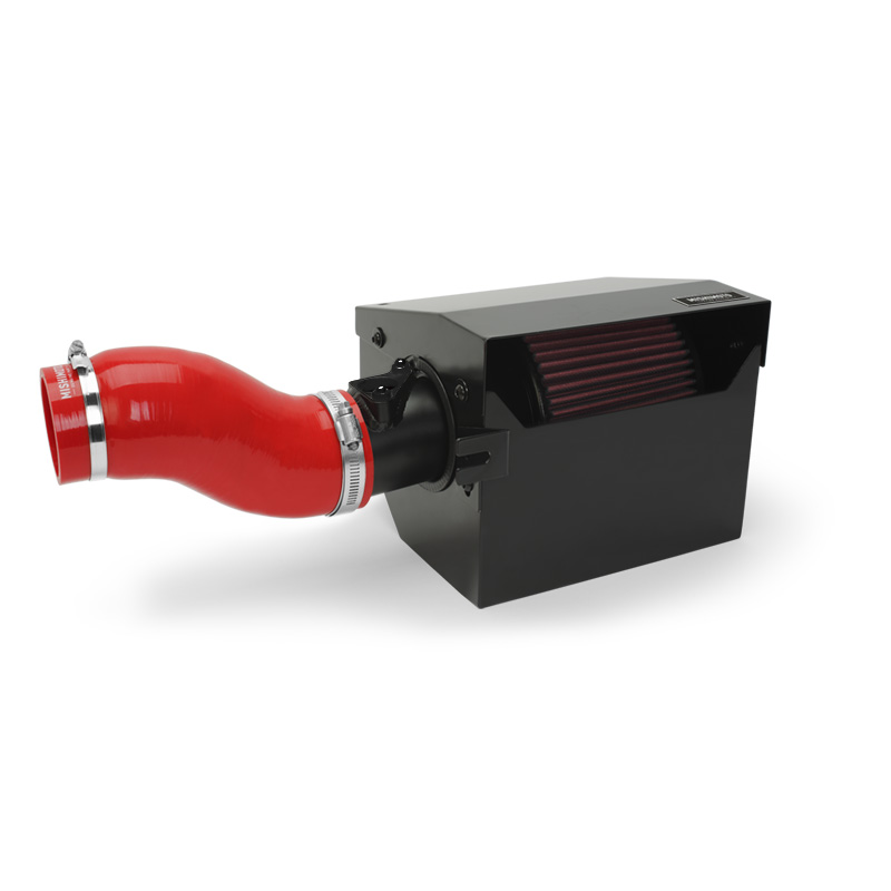 Steel wire reinforced red silicone intake arm from Mishimoto performance air intake