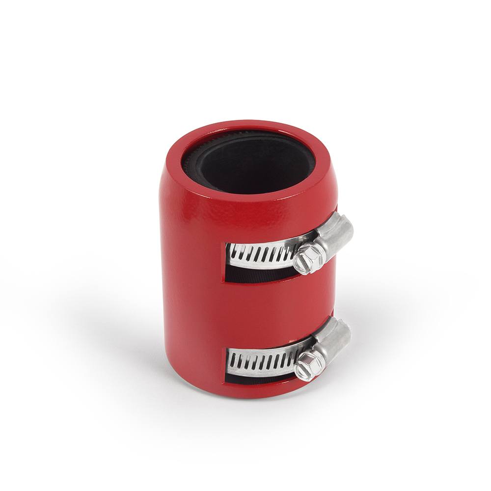 Close-up of Mishimoto stainless steel hose showing red finish and flexible construction