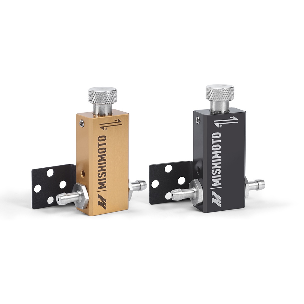 CNC-machined stainless-steel fittings on the Mishimoto black manual boost controller