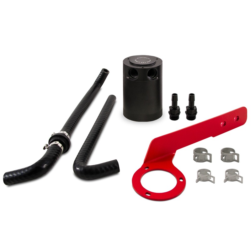 Application-specific mounting bracket for Mishimoto Honda Accord 2.0T catch can in wrinkle red finish