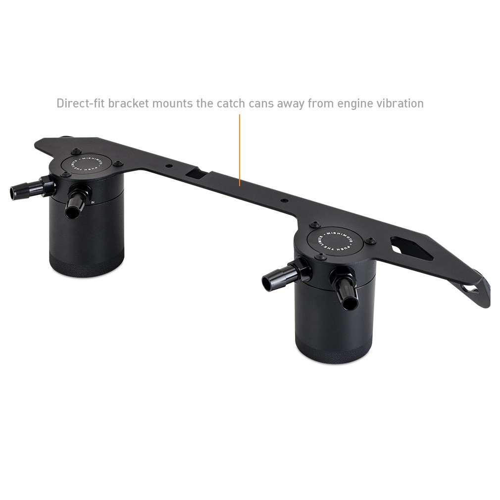 6061-T6 billet aluminum twist-off catch cans with 2.5-inch outside diameter on steel mounting bracket