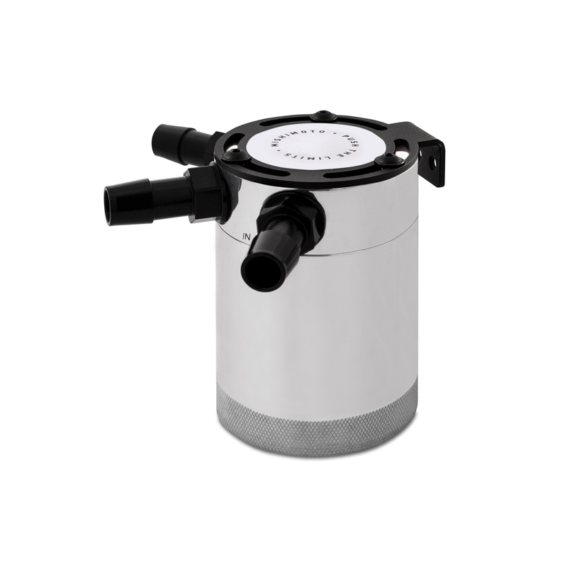 Mishimoto Compact Baffled Oil Catch Can, 3-Port, polished 6061 aluminum, part number MMBCC-CBTHR-P