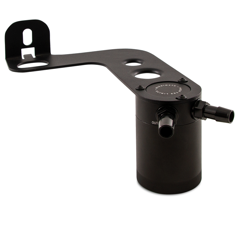 Mishimoto catch can kit mounted with application-specific bracket in Camaro SS engine bay