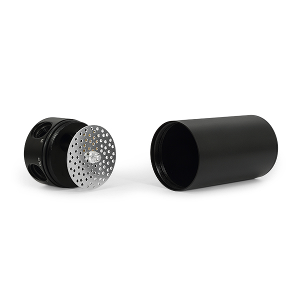 Inlet and outlet ports on Mishimoto oil catch can showing 0.9-inch inside diameter