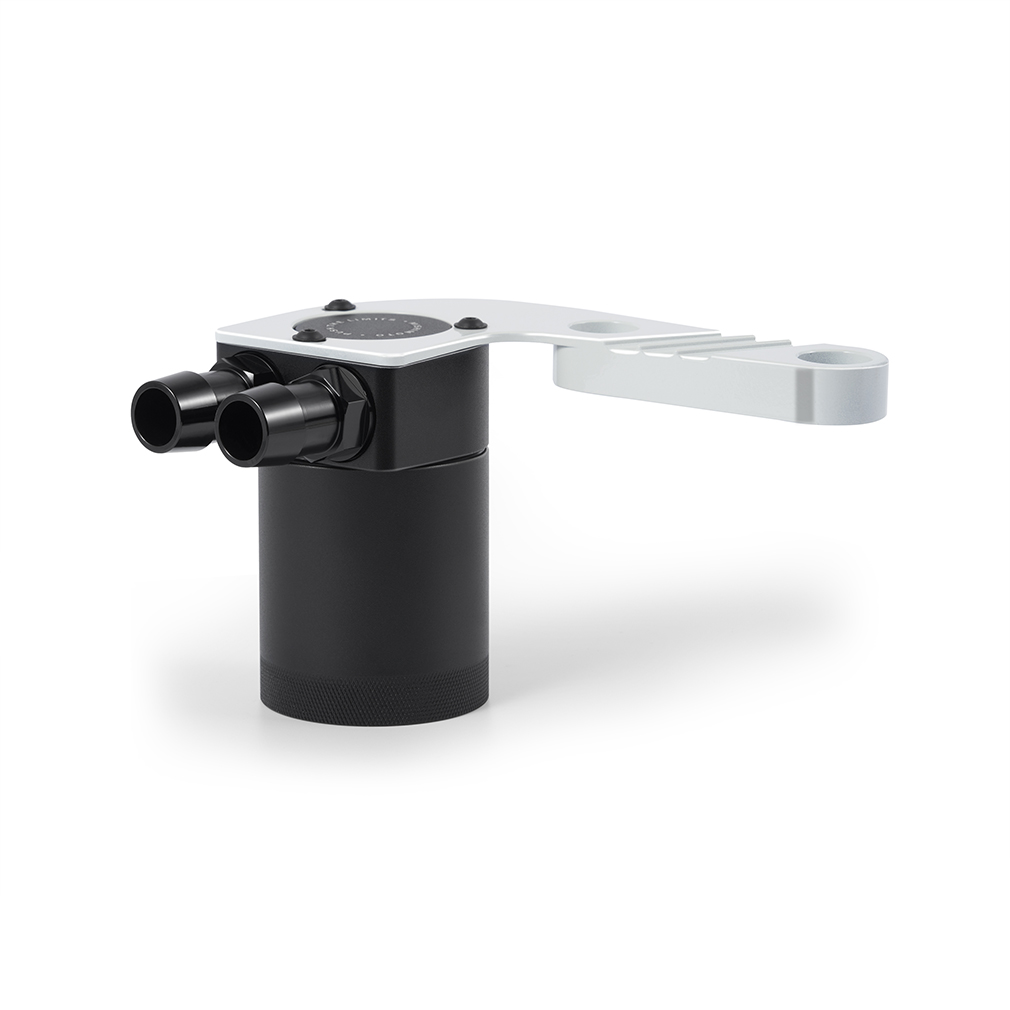 CNC-machined catch can lid with 3/4-in aluminum barbed inlet and outlet fittings
