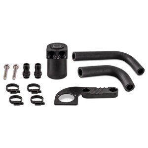 Mishimoto black anodized baffled oil catch can kit for 2015-2020 BMW M3 and M4, part MMBCC-F80-15CBE