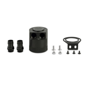 Mishimoto MMBCC-HF Universal High-Flow Baffled Catch Can in black anodized 6061-T6 billet aluminum
