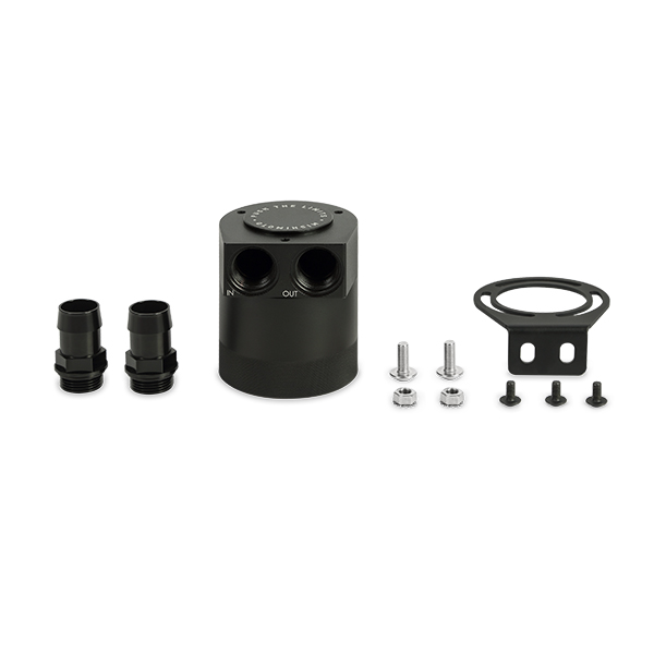 Mishimoto MMBCC-HF Universal High-Flow Baffled Catch Can in black anodized 6061-T6 billet aluminum