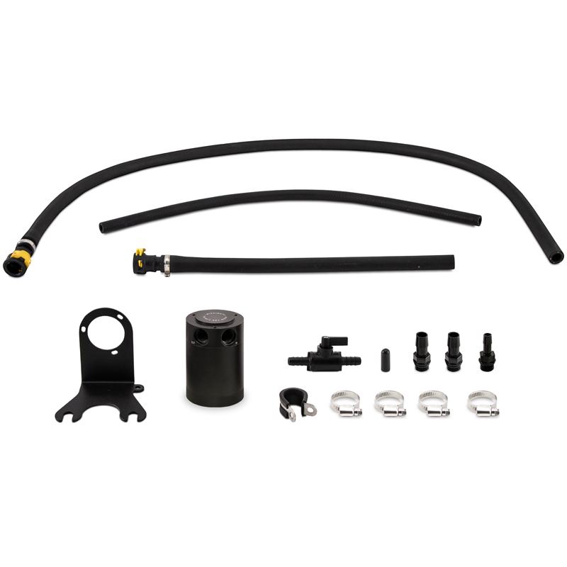 Mishimoto MMBCC-JLP-18PBE black anodized baffled oil catch can kit for Jeep Wrangler JL 3.6L