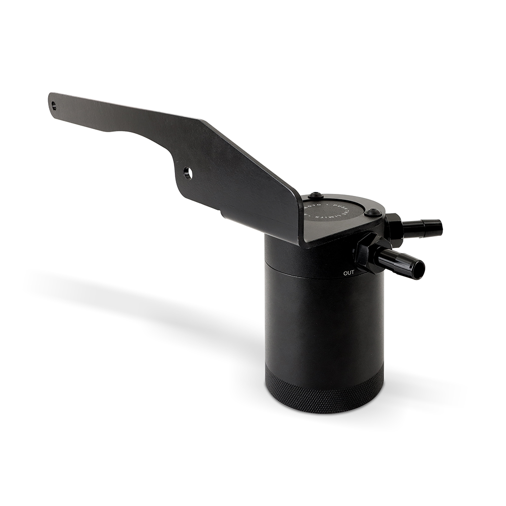Twist-off 6061-T6 billet aluminum catch can with internal baffle and bronze filter