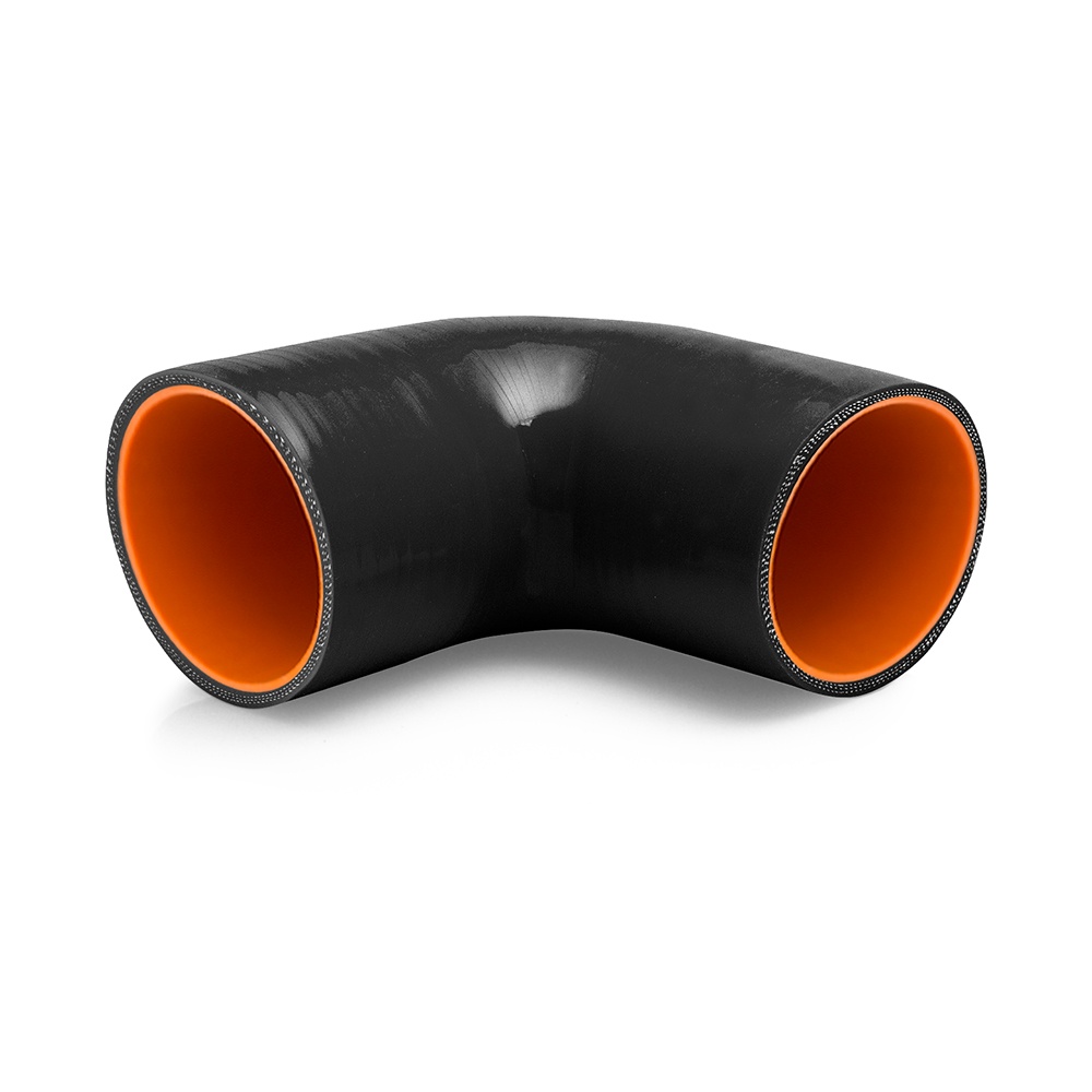 Mishimoto 90-degree silicone coupler showing heat-resistant embedded fibers