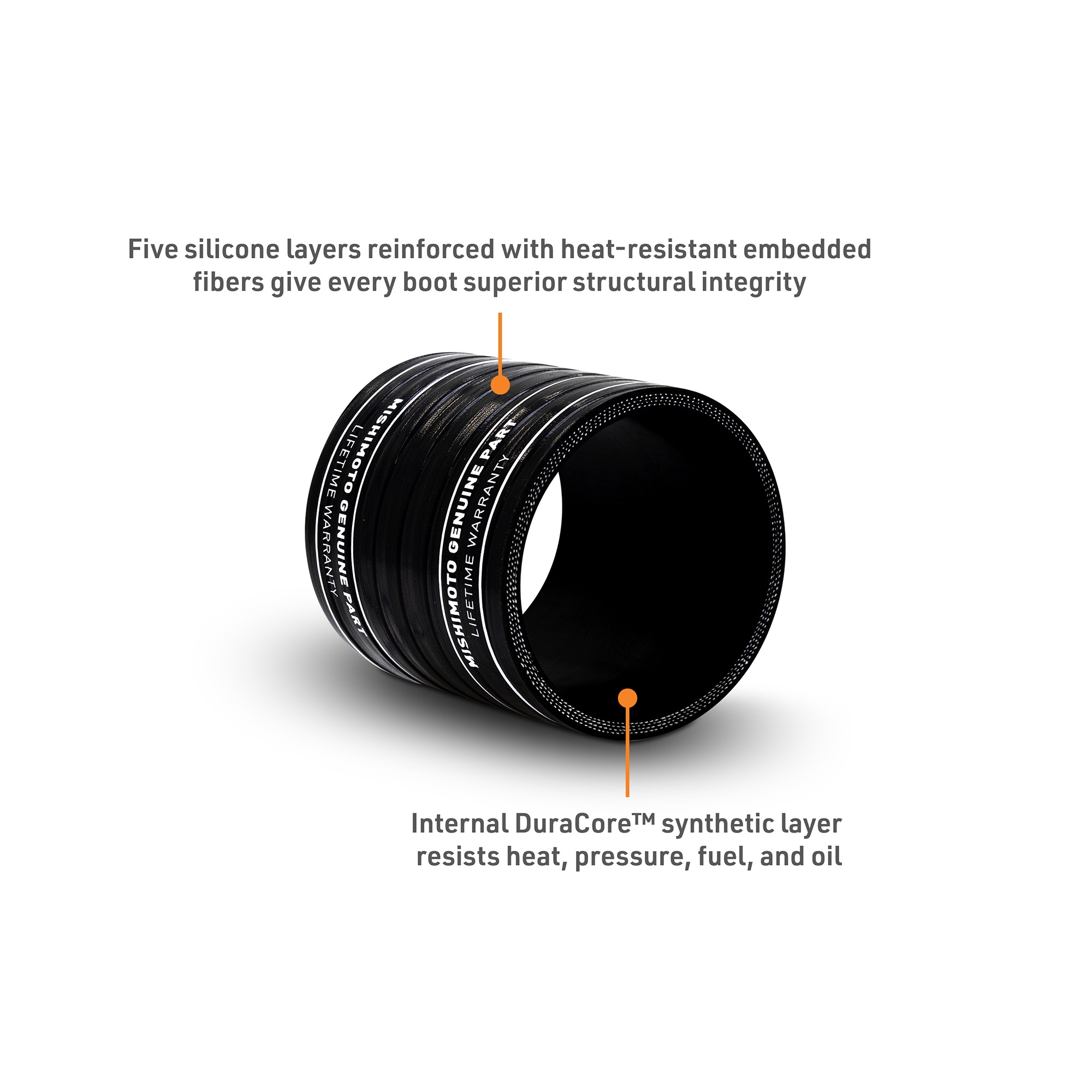 Black silicone straight coupler with 3.43-inch outer diameter for custom intercooler piping