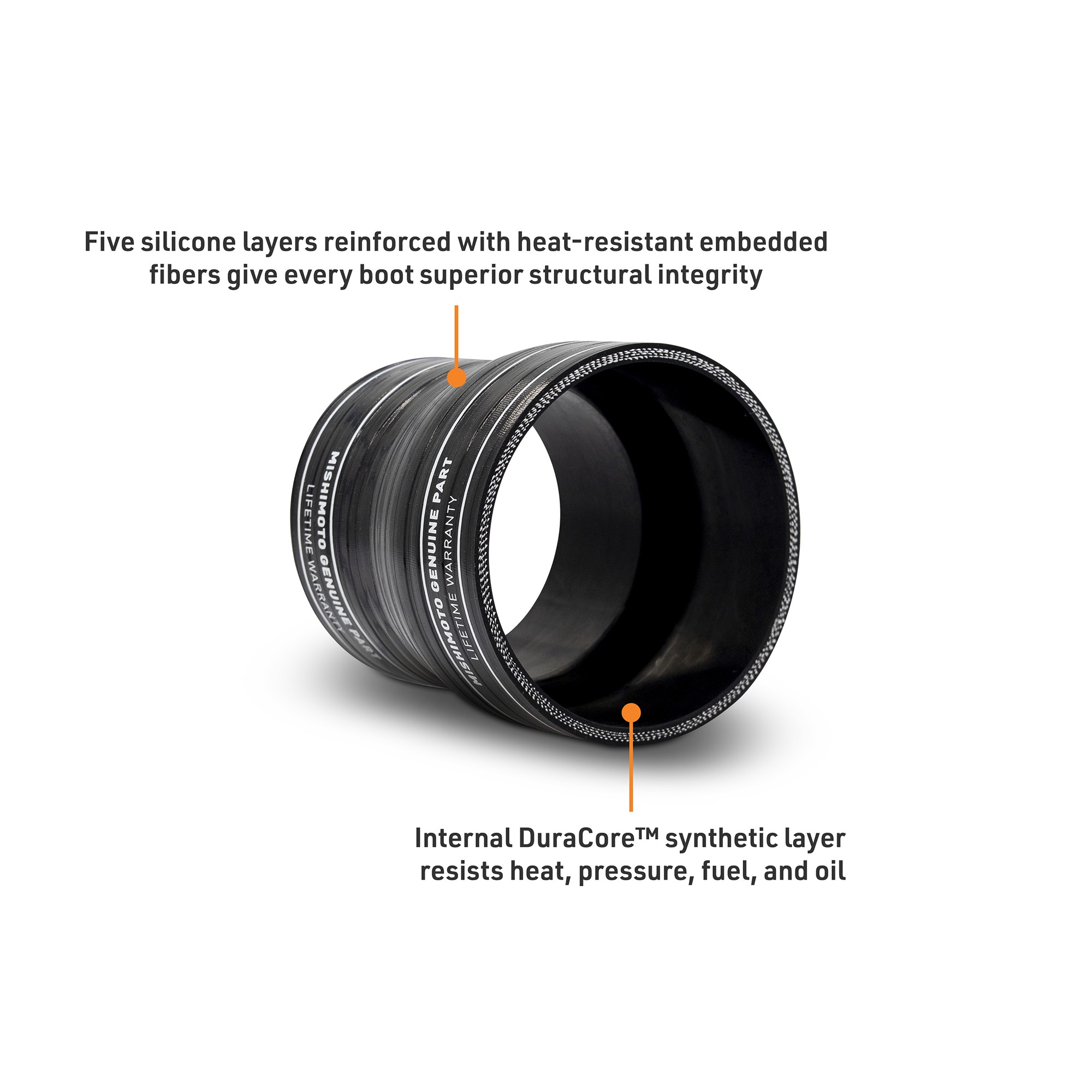 Black silicone transition coupler showing 3.5-inch and 4-inch inner diameter ends