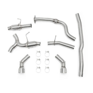 Mishimoto MMEXH-CAM4-16DTPP cat-back exhaust for the Chevrolet Camaro 2.0T LTG shown in polished finish