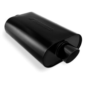 Mishimoto Universal Muffler MMEXH-MF-AT-3CCBK with black enamel finish and angled slash-cut outlet