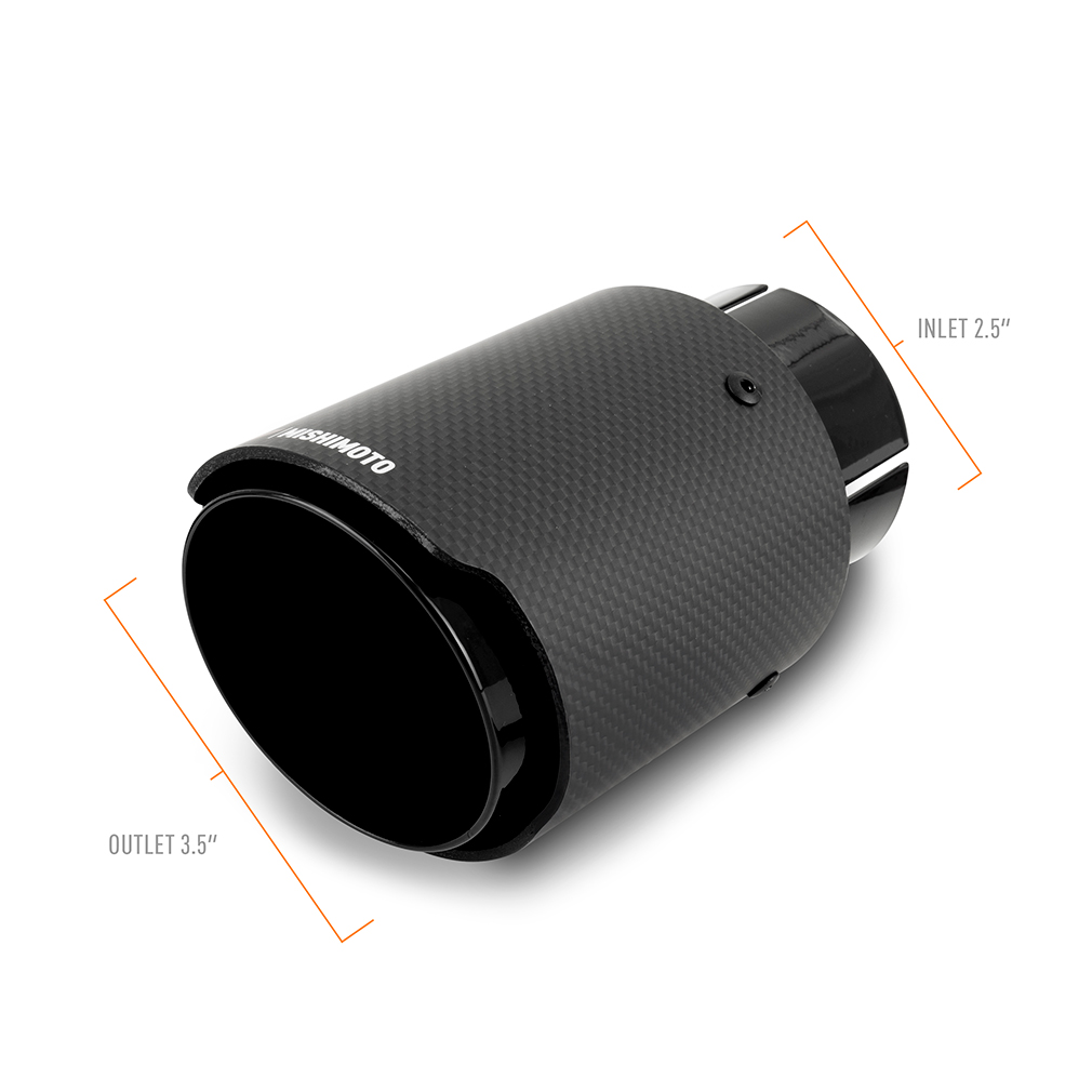 Pair of Mishimoto carbon fiber exhaust tips for 2.5-inch dual exhaust piping