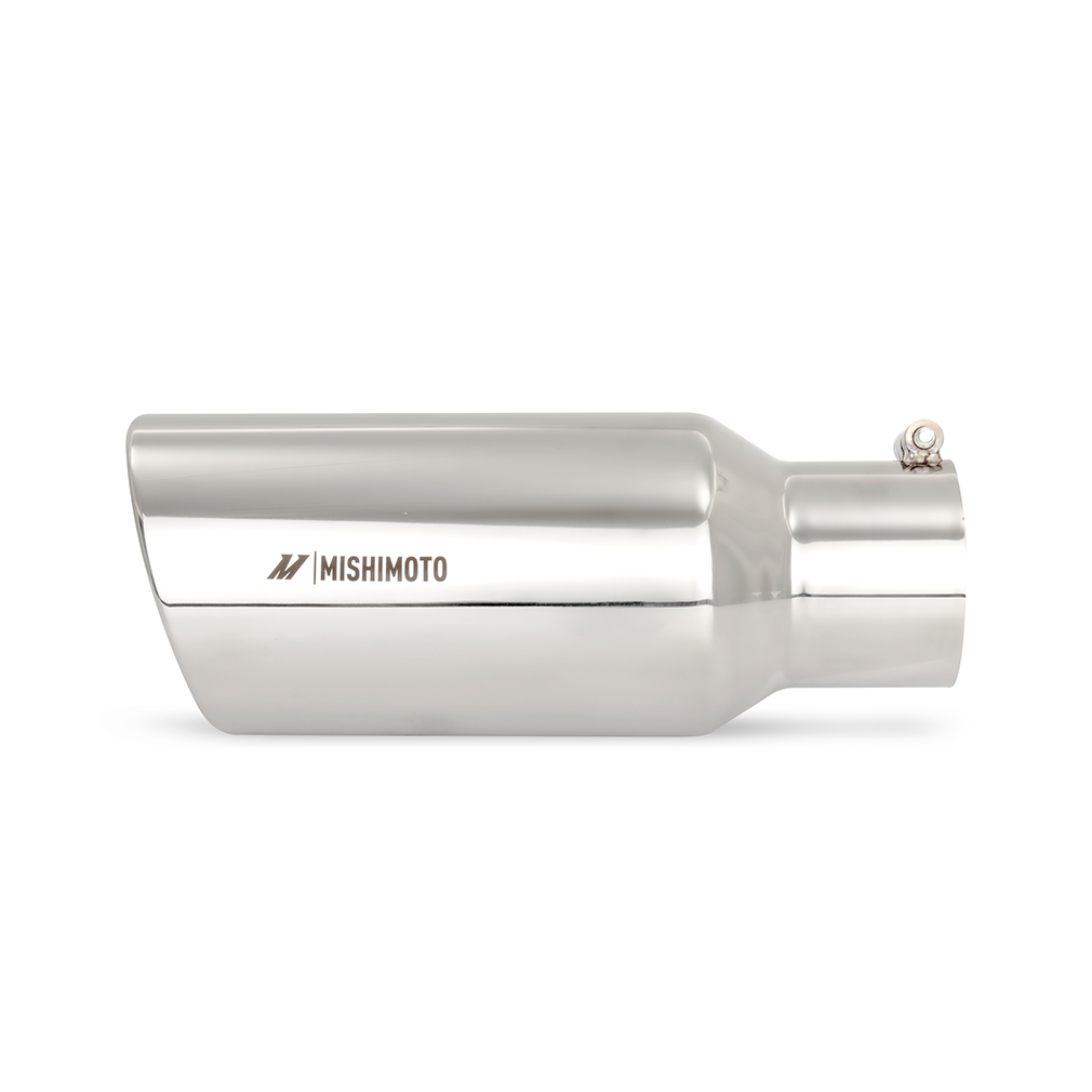 Mishimoto diesel exhaust tip showing slip-fit design over 4-inch or 5-inch piping