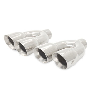 Mishimoto dual-Y polished 304 stainless steel exhaust tip with slash-cut 3.5-inch outlet