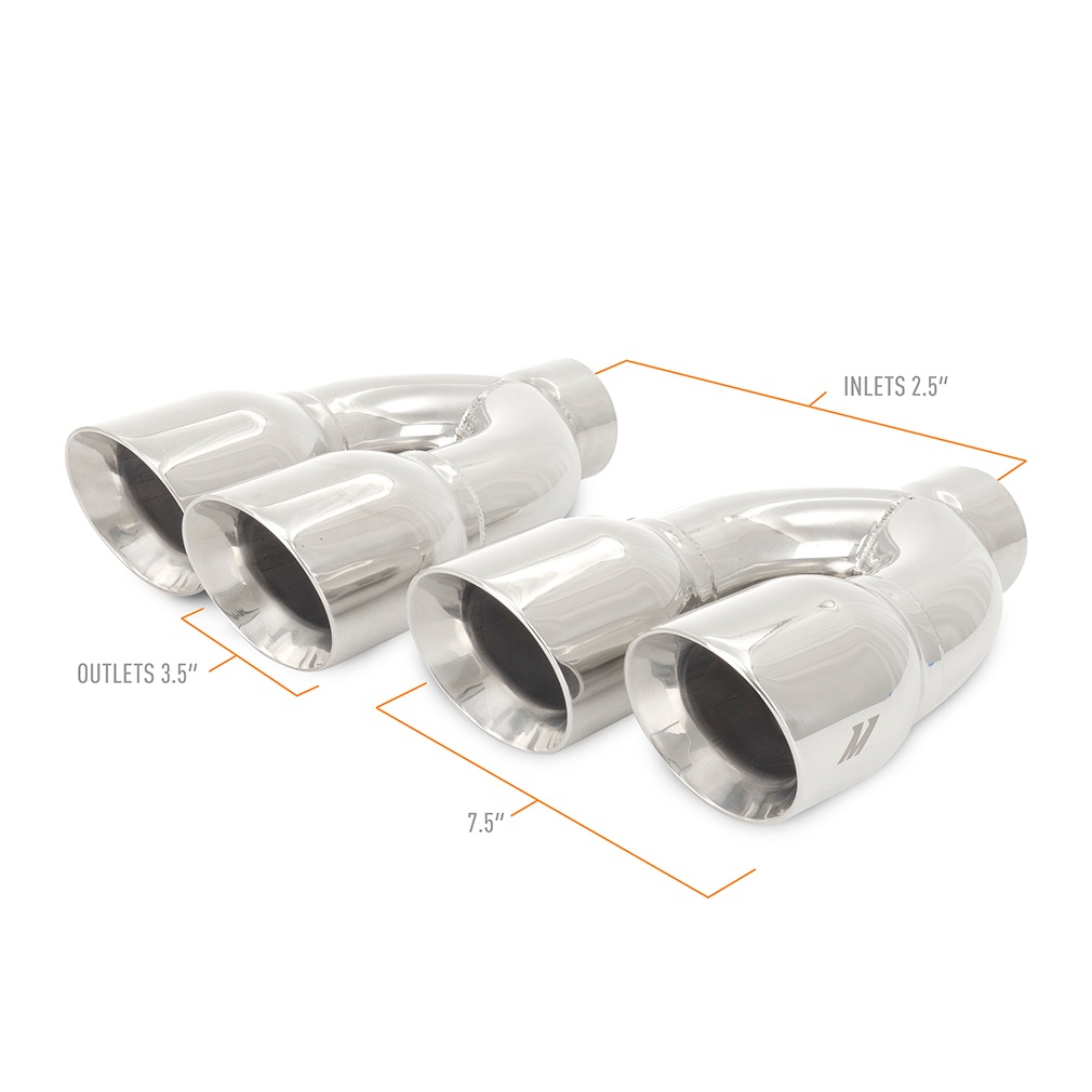 Pair of Mishimoto stainless steel exhaust tips with double-wall construction