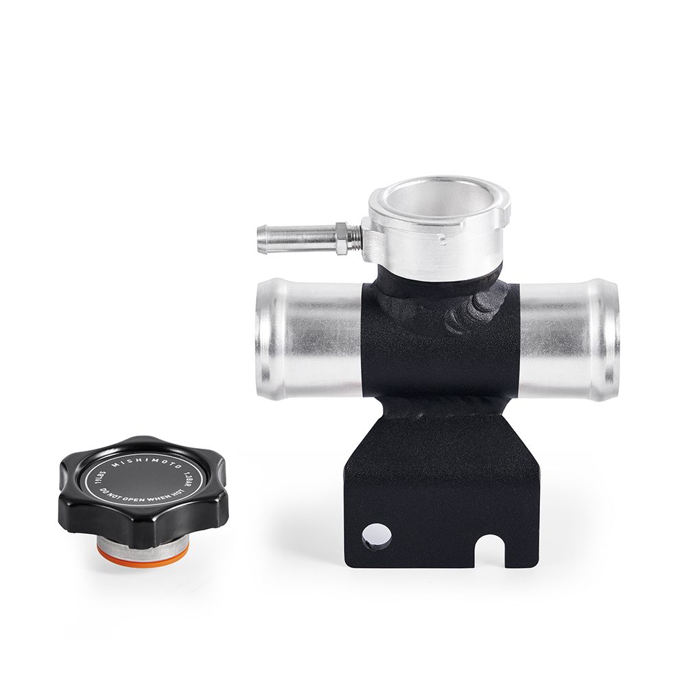 Mishimoto aluminum coolant fillneck designed to replace a cracked plastic fill inlet