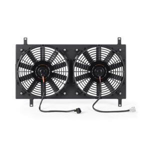 Mishimoto black powder coated fan shroud kit for 1990-1997 Mazda Miata with dual 12-inch fans
