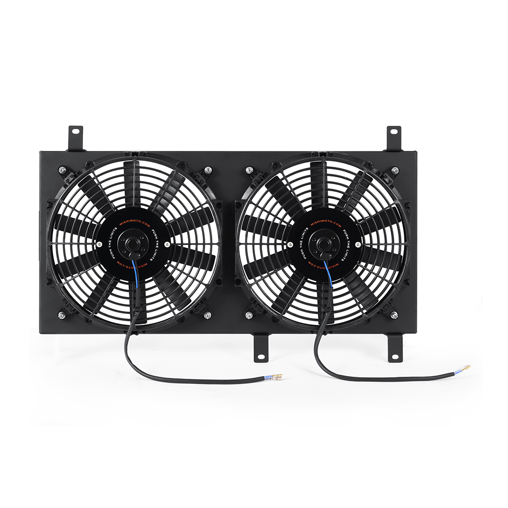 Mishimoto black powder-coated aluminum fan shroud kit for 1999-2005 Mazda Miata, part MMFS-MIA-99BK