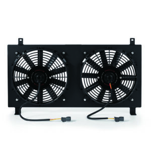 Mishimoto black powder-coated aluminum fan shroud kit for 2002-2006 Acura RSX, part MMFS-RSX-02BK