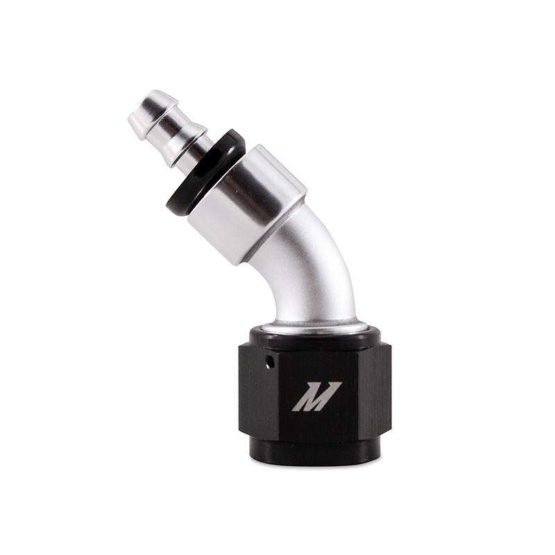 Mishimoto MMFT-10AN-45 45-degree -10AN aluminum swivel hose end fitting with clear and black anodized finish