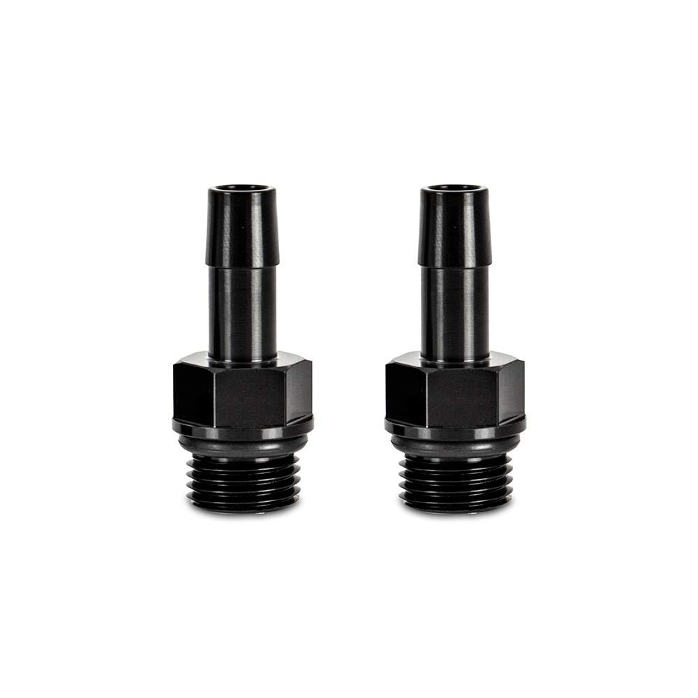Mishimoto MMFT-M16-38BK black anodized M16x1.5 to 3/8-in hose barb aluminum fitting pair