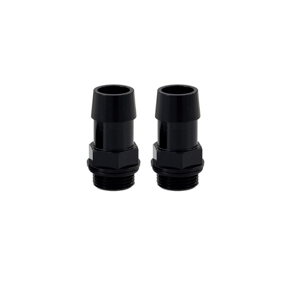 Black anodized 6061 aluminum fitting adapting M20x1.5 thread to a 3/4-inch push-on hose barb