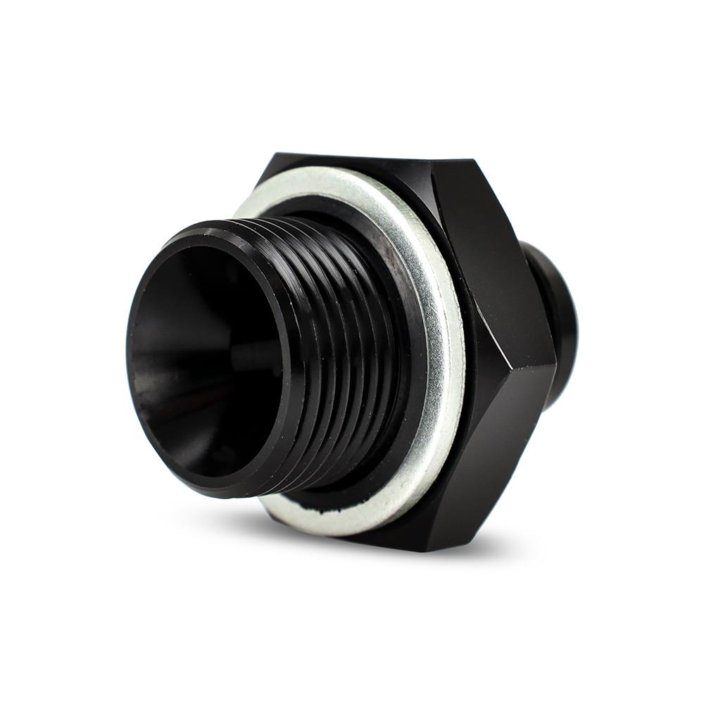 Straight M22 X 1.5 to -8AN remote oil filter fitting from Mishimoto Fabrication