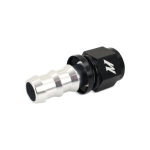 Mishimoto -10AN Push Lock Fitting MMFT-PL-10S in Straight angle, silver and black anodized aluminum