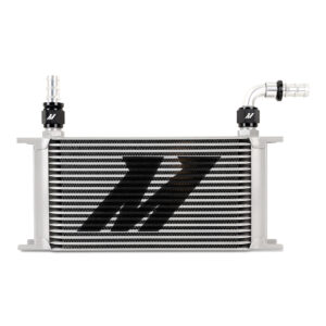 Mishimoto -10AN Push Lock Fitting MMFT-PL-1090 in silver and black anodized aluminum, 90-degree angle