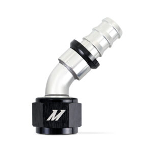 Mishimoto -12AN Push Lock Fitting, 45-degree, silver and black anodized aluminum, MMFT-PL-1245