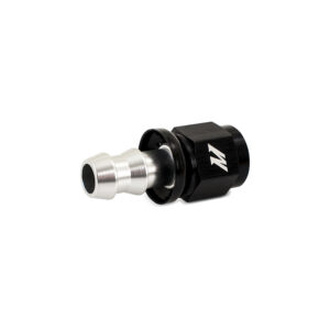 Mishimoto -6AN Push Lock Fitting MMFT-PL-6S in silver and black anodized aluminum finish