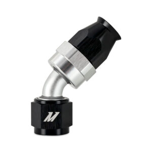Mishimoto MMFT-SW-08P-45 -8AN 45-degree PTFE braided line fitting in black anodized aluminum
