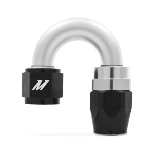Mishimoto -10AN 180-degree braided line fitting in black anodized aluminum, MPN MMFT-SW-10-180