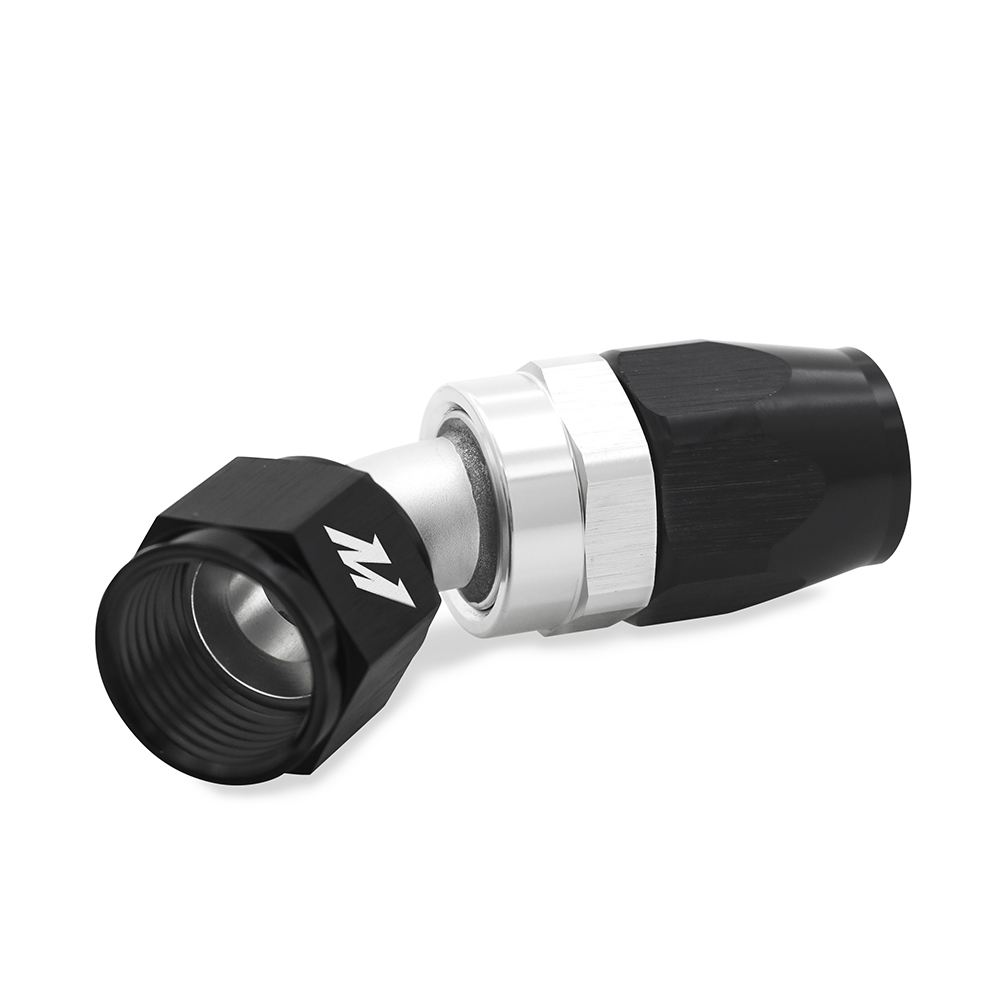 Close-up of Mishimoto -12AN female outlet fitting showing 6061 aluminum construction