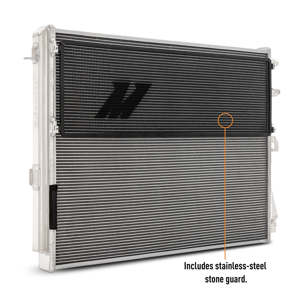 Mishimoto heat exchanger installed on a BMW M3/M4 with S58B30 engine